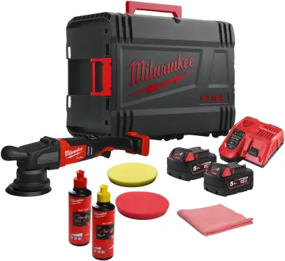 Aku excentrická leštička Milwaukee M18 FROP15-502X KIT, leštící bruska 125 mm, 2x aku M18 B5 + nabíječka M12-18 FC + příslušenství, 4933492352 (MI4933492352)